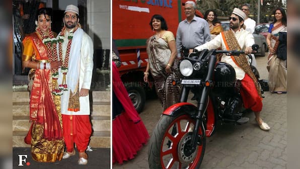 Photos: Groom arrives on bike for Sameera Reddy's wedding 