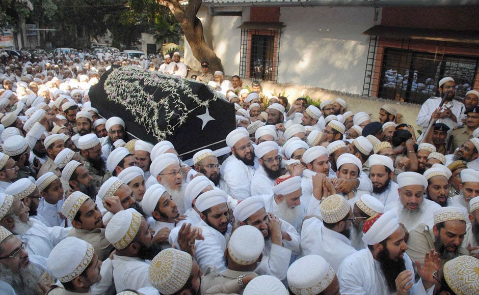 Bohra community's members participate in funeral procession of spiritual leader Syedna Mohammed Burhanuddin, in Mumbai on Saturday. PTI 