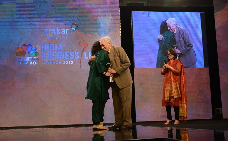 Soli Sorabjee presents his daughter Zia Mody with the woman business leader of the year award. Soli Sorabjee presents his daughter Zia Mody with the woman business leader of the year award.