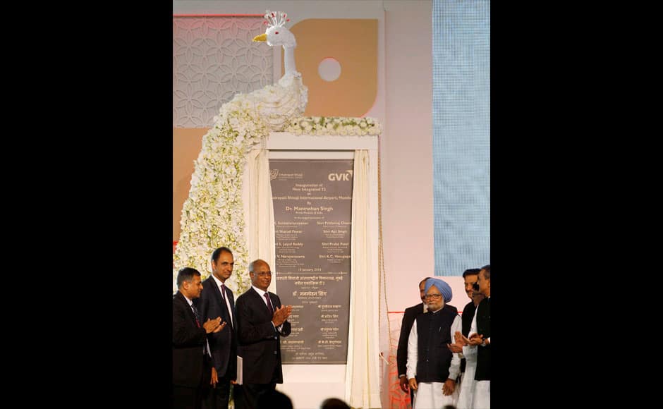 Prime Minister Manmohan Singh during the inauguration of Chatrapati Shivaji International Airport's Terminal 2 in Mumbai on Friday. PTI 