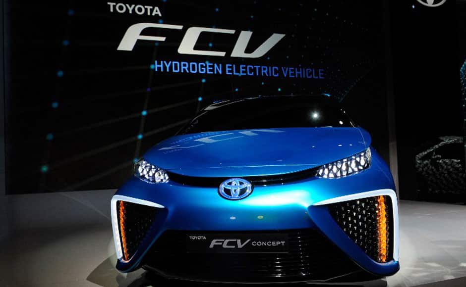 A Toyota fuel cell concept vehicle is displayed during press event at the Mandalay Bay Convention Center for the 2014 International CES on January 6, 2014 in Las Vegas, Nevada. AFP