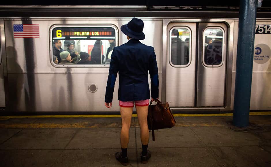 A man takes part in the annual No Pants Subway Ride in New York January 12, 2014. REUTERS