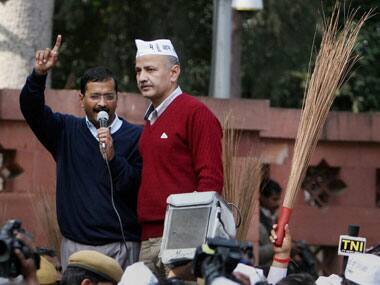 Arvind Kejriwal and Manish Sisodia at their dharna. PTI