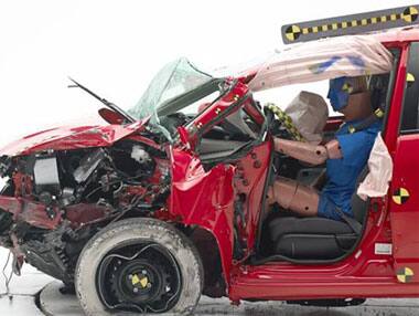 The Honda Fit during a crash test. The agency says the Fit and Fiat 500 were the worst performers of the 12 minicars tested in terms of potential injury to drivers: AP