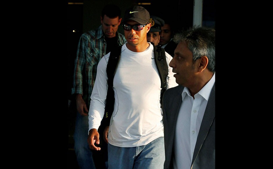 Golfer Tiger Woods arrives at the Indira Gandhi International airport in New Delhi on Monday. PTI Golfer Tiger Woods arrives at the Indira Gandhi International airport in New Delhi on Monday. PTI