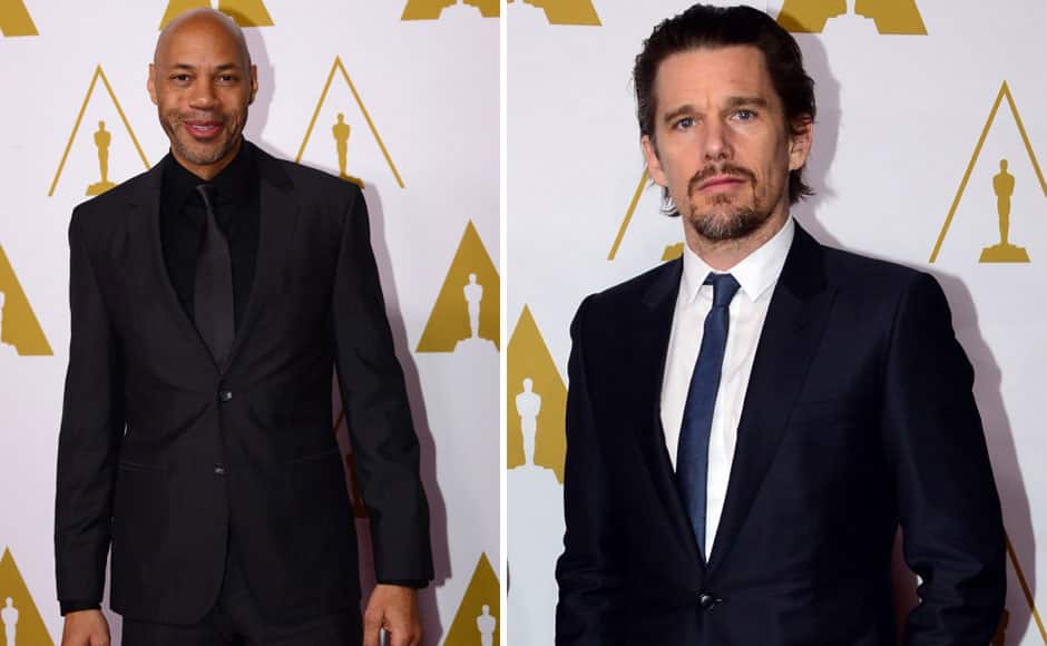 John Ridley, Ethan Hawke poses on arrival for the 86th Oscar's Nominee's Luncheon at the Beverly Hilton Hotel in Beverly Hills, California, on February 10, 2014. AFP
