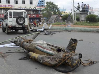 Protests in Andhra last year when a statue of Rajiv Gandhi was pulled down: PTI