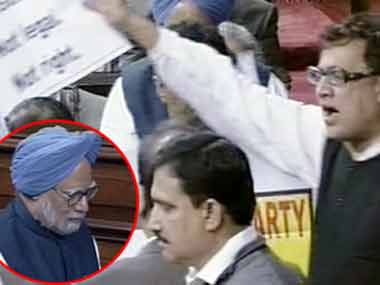 Derek O'Brien tears copies of Telangana Bill. Screen grab/ RS TV Read more at: http://indiatoday.intoda