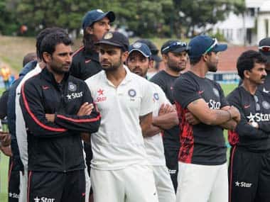 A dejected Indian squad after losing the Test series to New Zealand. AFP
