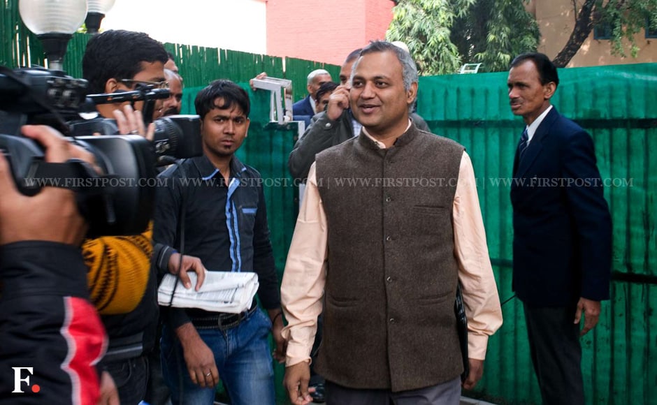Despite having resigned, Somnath Bharti seemed to be in high spirits today. The AAP held meetings today to decide on the party strategy for the elections. Naresh Sharma/Firstpost Despite having resigned, Somnath Bharti seemed to be in high spirits today. The AAP held meetings today to decide on the party strategy for the elections. Naresh Sharma/Firstpost