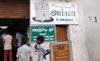 Jayalalithaa's image covered by a newspaper at an Amma canteen