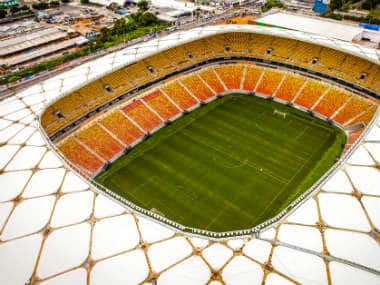 This photo released by Portal da Copa shows Arena da Amazonia stadium on the day of its inauguration in Manaus in the state of Amazonas, Brazil. AP 