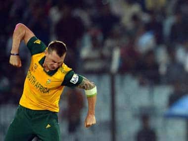 A fired up Dale Steyn took two wickets in the last over. AFP