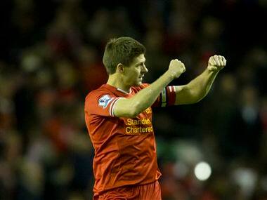 Liverpool's Steven Gerrard celebrates after his team's 2-1 win against Sunderland. AP