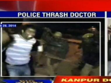 Screenshot of the video showing the police thrashing the junior doctors. IBN-Live.