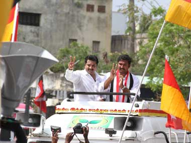 Actor-politician Sharath Kumar campaigns for the AIADMK. Firstpost image
