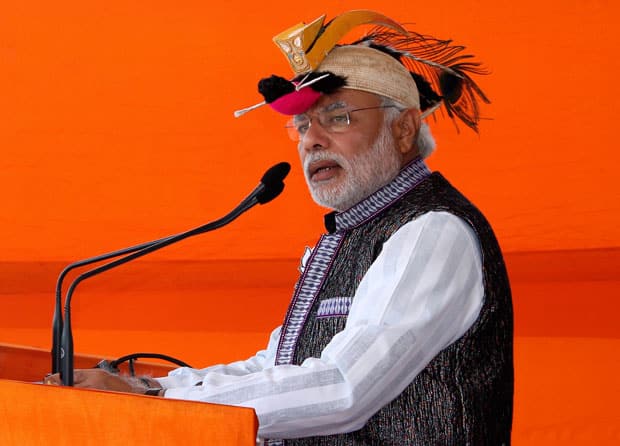 Modi during a Arunachal Pradesh rally. PTI