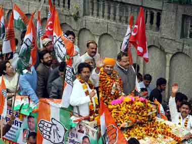 Congress's Madan Lal Sharma campaigning in Jammu. 