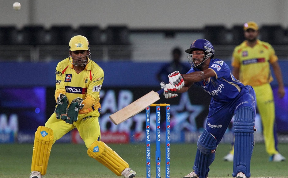 Dhawal Kulkarni of the Rajatshan Royals bats an IPL 7 match against Chennai Superkings in Dubai on Wednesday. PTI Photo/BCCI Dhawal Kulkarni of the Rajatshan Royals bats an IPL 7 match against Chennai Superkings in Dubai on Wednesday. PTI Photo/BCCI
