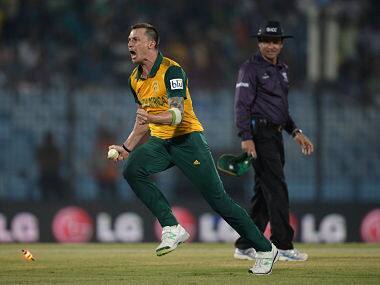 Dale Steyn of South Africa celebrates running out Ross Taylor of New Zealand to win the ICC World Twenty20 Bangladesh 2014 Group 1 match between New Zealand and South Africa. Getty Images 