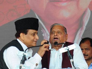 Azam Khan with Mulayam Singh Yadav. AFP.