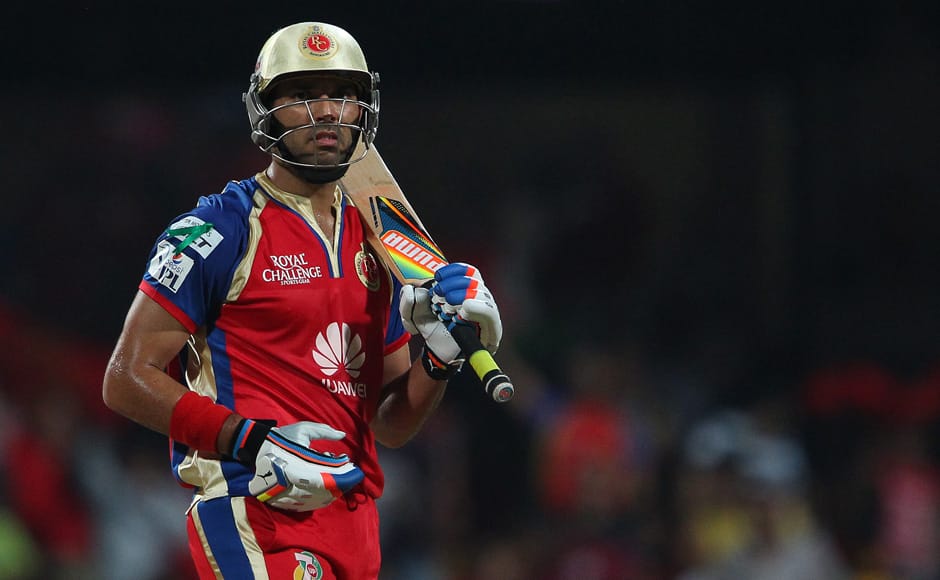 Yuvraj Singh of the Royal Challengers Banglore during match 38 of the Pepsi Indian Premier League Season 2014 between the Royal Challengers Bangalore and the Delhi Daredevils held at the M. Chinnaswamy Stadium, Bangalore, India on the 13th May 2014Photo by Prashant Bhoot / IPL / SPORTZPICS