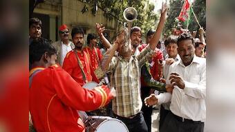 Ladoos, firecrackers at BJP party headquarters