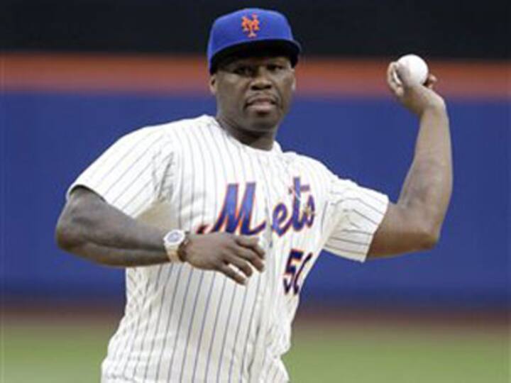 Watch: 50 Cent's first baseball pitch not even worth that much