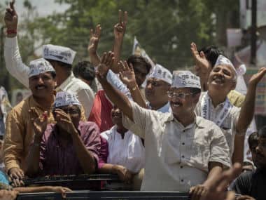Arvind Kejriwal along with other AAP leaders during the campaign in Varanasi. Getty Images 