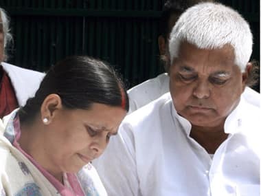 Rabri Devi with husband Lalu Yadav in this file photo. AFP.