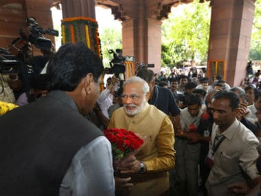 Narendra Modi as he visits the Lok Sabha. AP