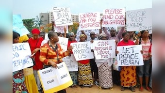Nigerian women participate in protest against the recent kidnappings