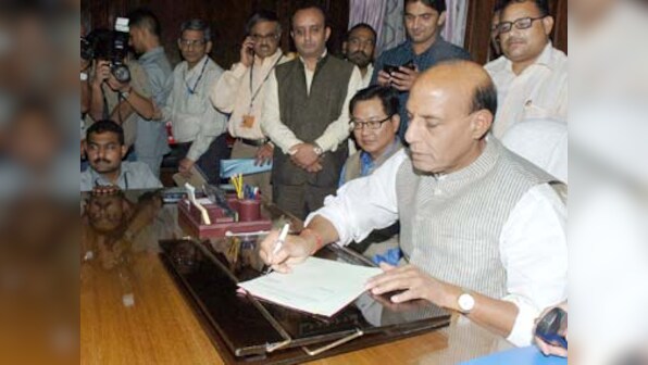 Rajnath takes charge as Home Minister, pays tribute to Sardar Patel