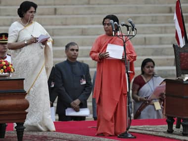 Uma Bharti taking oath as a cabinet minister on 26 May in New Delhi. Reuters