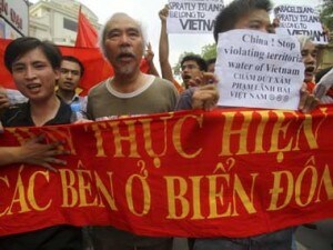 Anti-China slogans in a protest in Vietnam