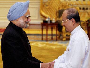 PM Manmohan Singh with Myanmar President Thein Sein. PTI 