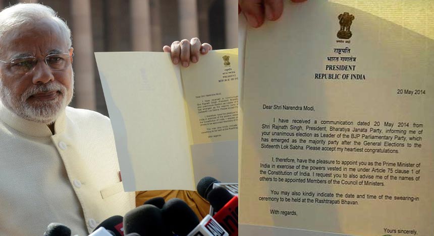 Image of the day: Check out our new PM-in-waiting Narendra Modi's appointment letter Image of the day: Check out our new PM-in-waiting Narendra Modi's appointment letter