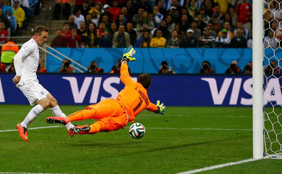England upped the ante in the second half and finally, 15 minutes from time, Wayne Rooney opened his account in the World Cup as he tapped in from close range off a perfect Glen Johnson cross. Reuters