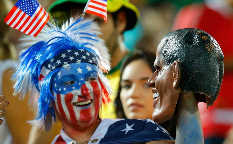 A U.S.A fan poses at half time at the 2014 World Cup Group G soccer match between Ghana and the U.S. at the Dunas arena in Natal June 16, 2014. REUTERS