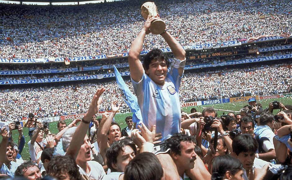 This is a June 29, 1986 file photo of Diego Maradona of Argentina celebrates with the cup at the end of the World Cup soccer final in the Atzeca Stadium, in Mexico City, Mexico. Argentina defeated West Germany 3-2 to take the trophy. Maradona One the greatest playmakers of all time, Maradona was joint FIFA Player of the 20th Century with Pele. “El Pibe de Oro” inspired Argentina to victory in the 1986 tournament. The English will never forgive him for his “Hand of God” goal en route to winning the World Cup. And perhaps his own people, the Argentines, will never forgive him for being a terrible coach for the national team at the World Cup four years ago in South Africa. But as player, Maradona was peerless during his heyday, although drug problems marred the end of his career. AP