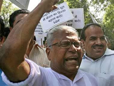LDF leader VS Achuthanandan led a walkout protesting food price rise. AFP