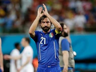 Italy's Andrea Pirlo applauds the fans after Italy's 2-1 victory over England. AP