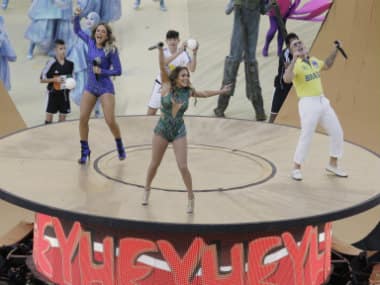Pitbull thrusting in those white pants didn’t help impress any fans. AP
