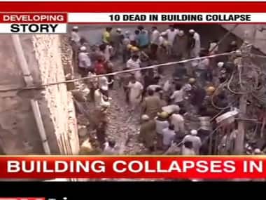 The site of the building collapse in Delhi. Image from IBN-live video