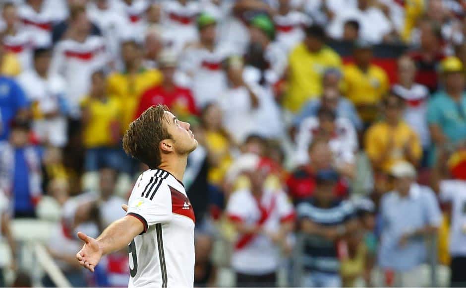 Mario Goetze celebrates after giving Germany the lead. Reuters