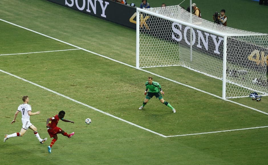 Asamoah Gyan then sent Estadio Castelao into raptures as he gave Ghana the lead in the 63rd minute. Muntari provided an brilliant pass through to Gyan, who fired home to make it 2-1. Reuters