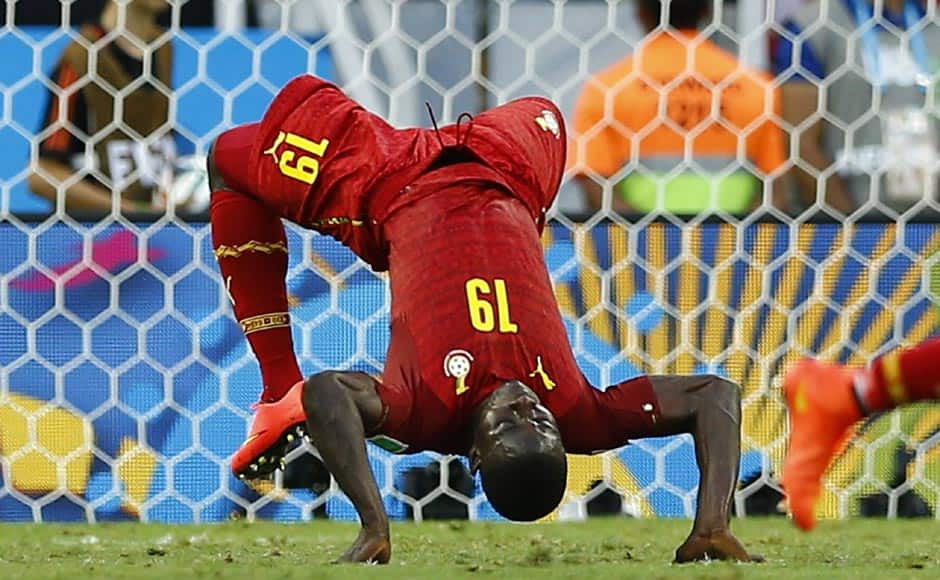 Ghana's Jonathan Mensah reacts after missing a chance to score. Both the teams upped the ante in search for a winner. Reuters
