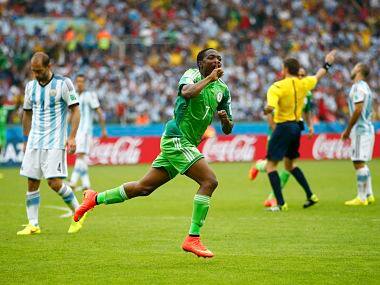 Nigeria's Ahmed Musa celebrates after scoring his team's second goal against Argentina. Reuters