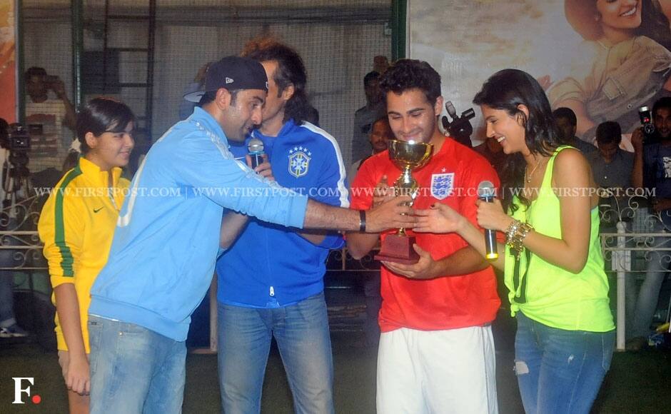 Ranbir Kapoor, Imtiaz Ali, Armaan Jain and Deeksha Seth at a promotional football match. 