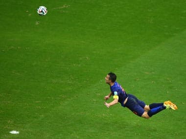 Robin van Persie flying header goal against Spain. Getty Images
